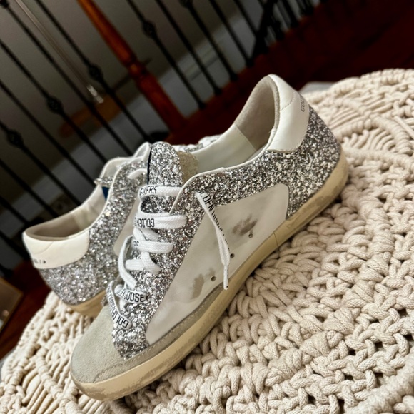 Golden Goose Silver Glitter Sneakers with Pink Star - Picture 4 of 8